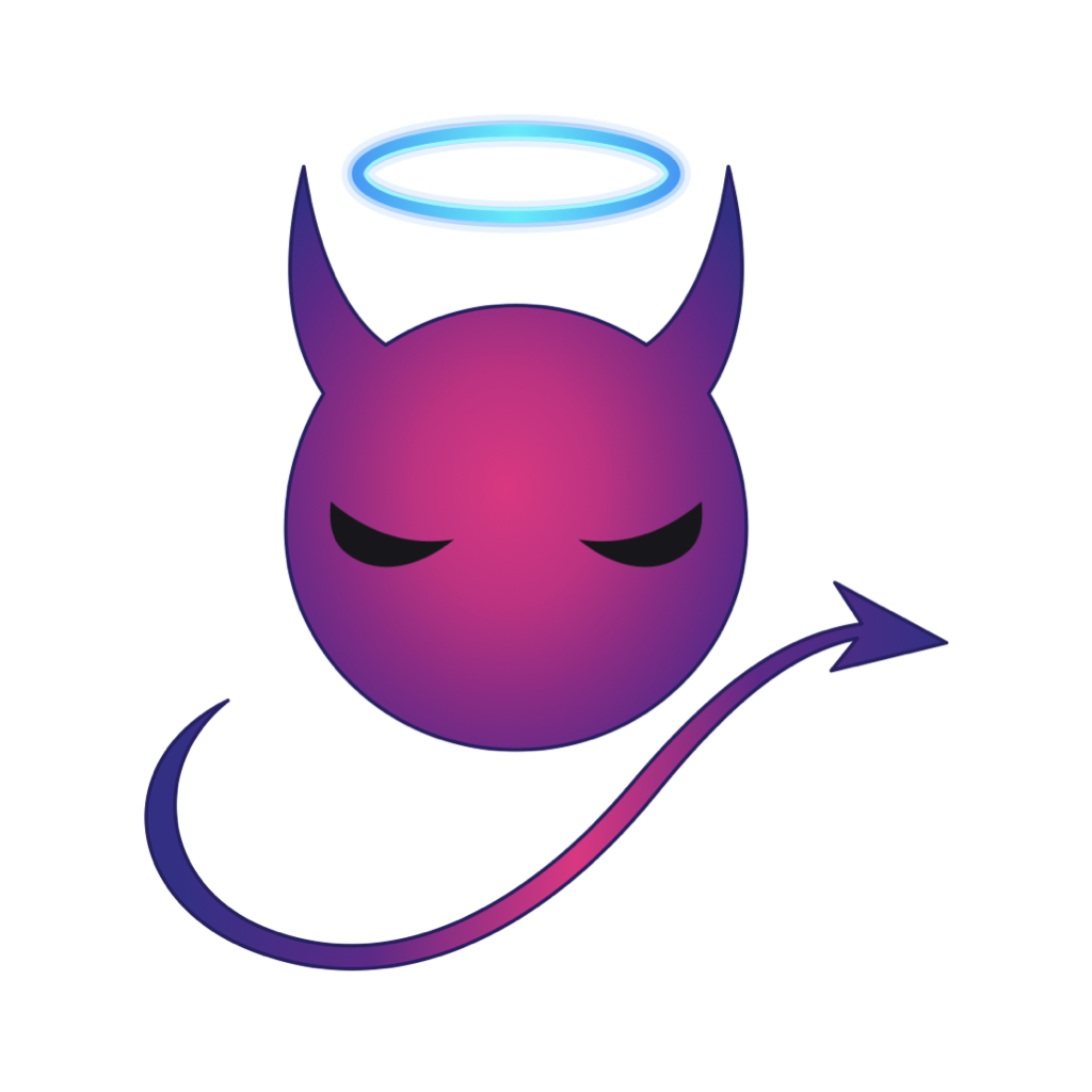 Confess halo, devil face, and tail logo